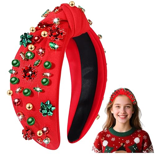Vista 170 de Diadema de Navidad para mujer, accesorios de Navidad con cuentas, arco de Navidad, copo de nieve, diadema anudada HOHOHO, rojo y verde, perla