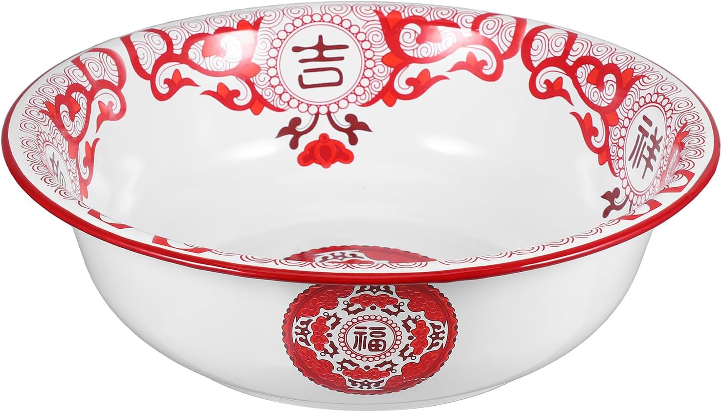 Vintage Enamel Basin Bowl 36cm Red Enamelware Kitchen Soup Ramen Mixing Bowl for Vegetable Washing Dough Kneading and Serving