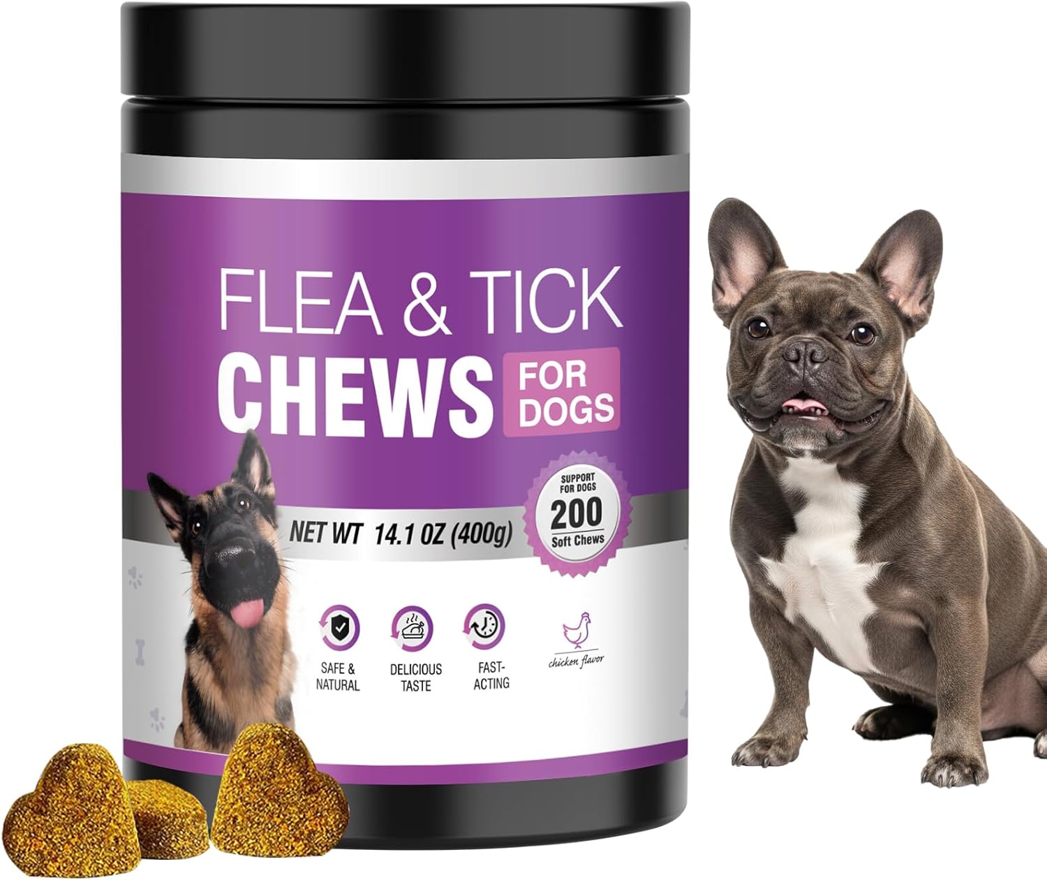 Dog Flea and Tick Chewable Tablets 200 Soft Chews Oral Supplement Chicken Flavor for Dogs All Breeds Sizes Ages Supports Skin Comfort and Daily Wellness Easy to Chew and Use for Routine Care