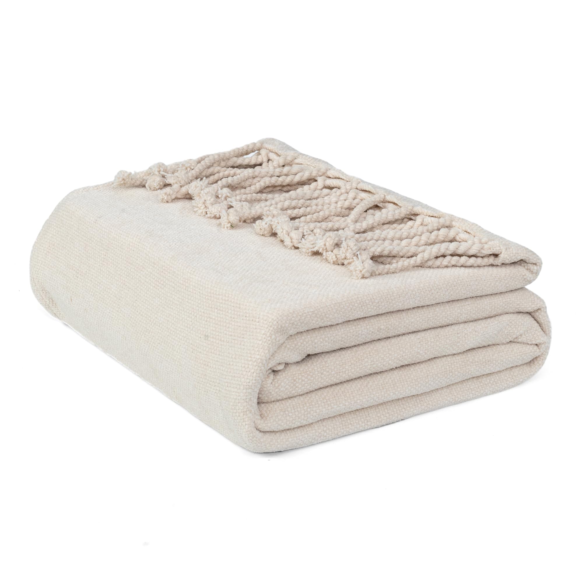 EHC Chenille Throw Blanket, Machine Washable Throws for Sofas Bed Sofa Settee Couch Reversible Bed Cover Over Bedspread, Single, 50" x 60", Beige