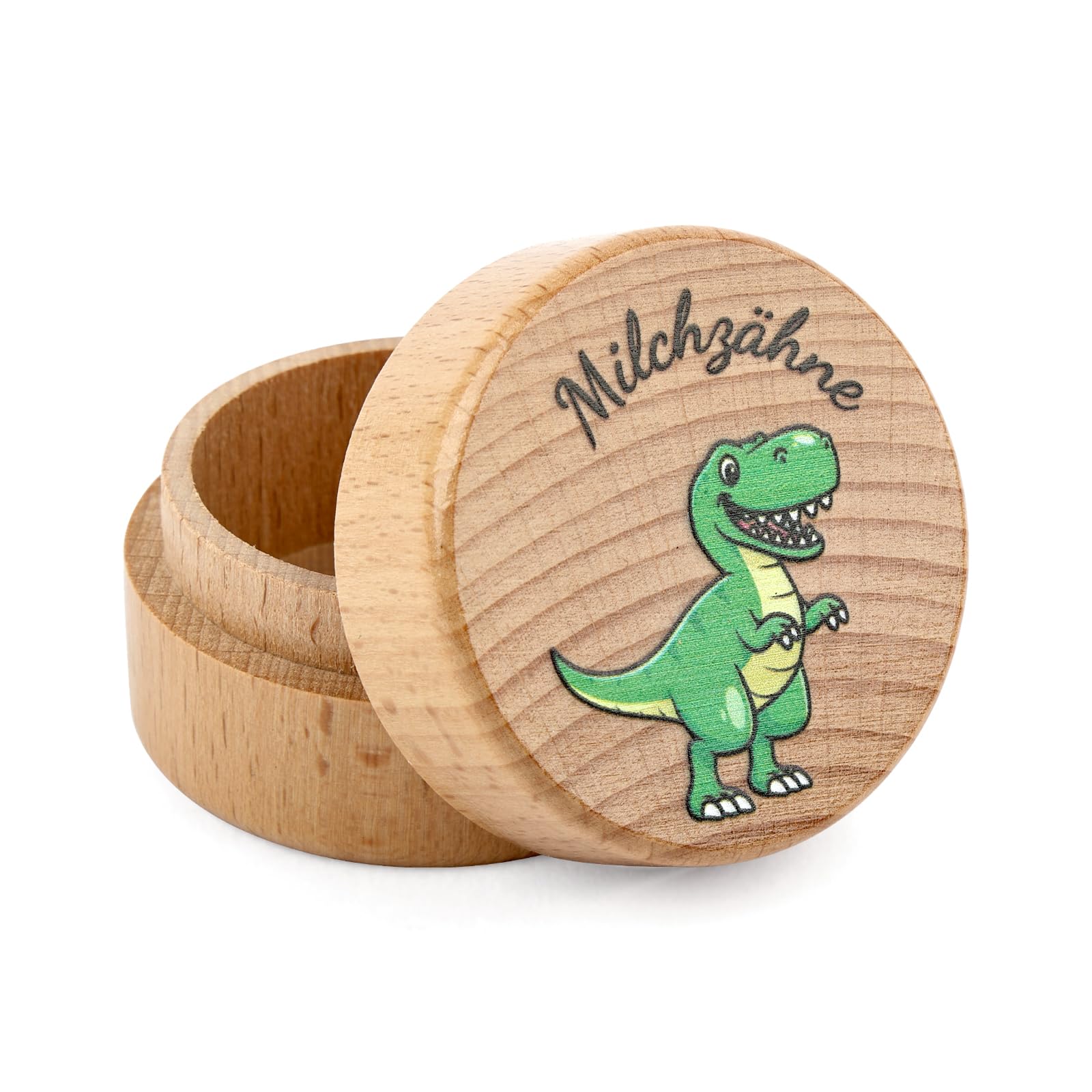 Tikplus Zahndose Milchzähne, Holzdose Milch Zähne, Zahndose Milchzahndose Junge & Mädchen - zur Taufe und Geburtstag Geschenke für Neue Eltern (Dinosaurier)