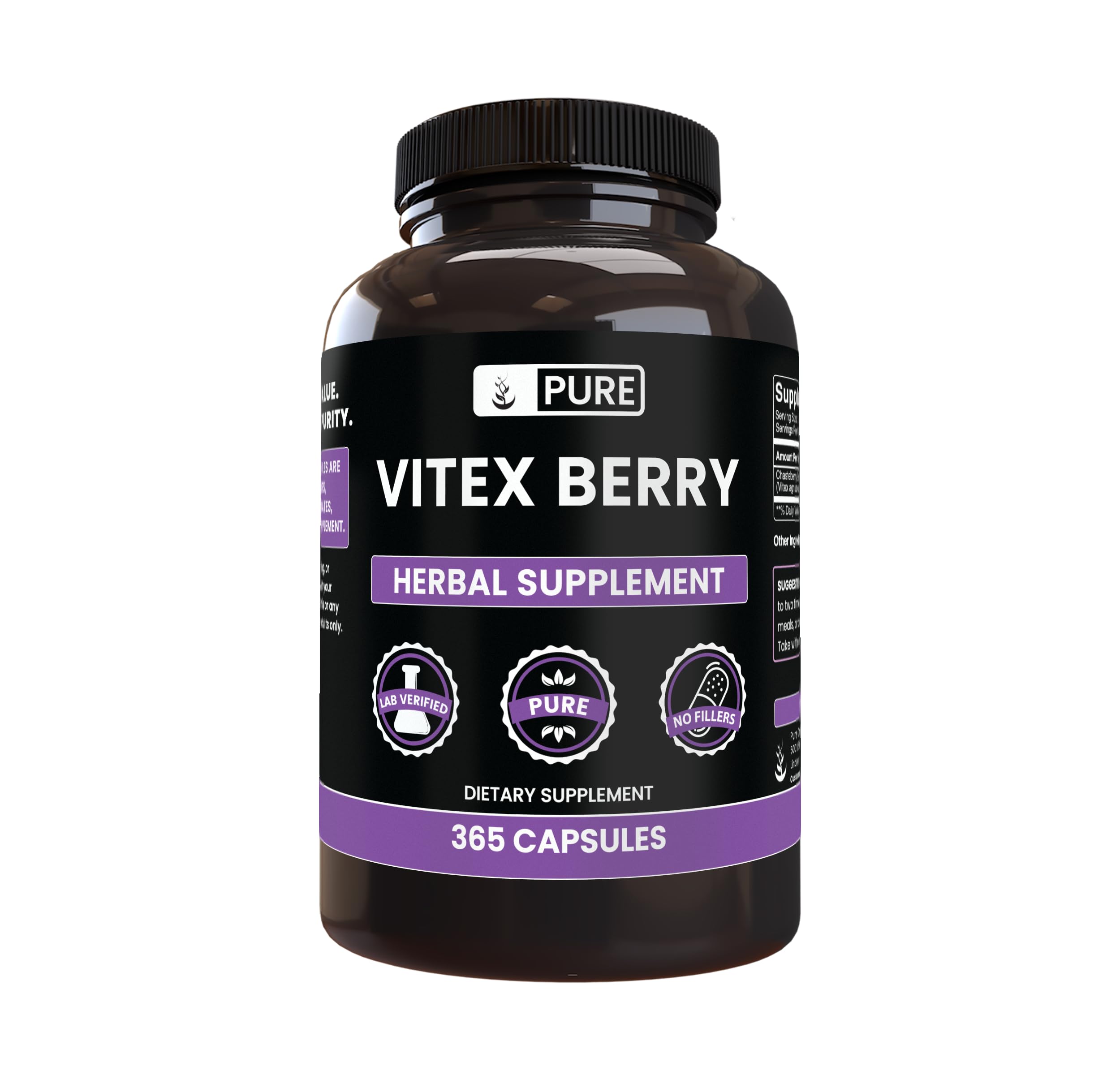 Vitex Berry Extract (Chasteberry), 365 Capsules, 880 mg Serving, 100% & Potent, Natural & Non-GMO, Made in USA by