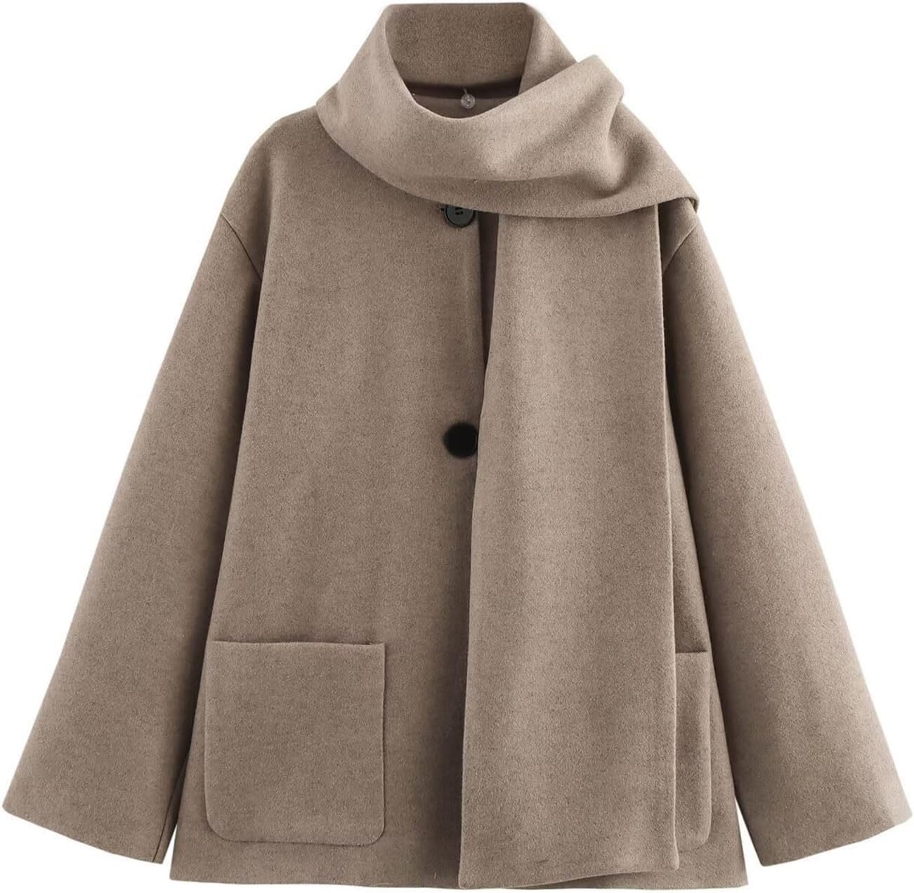 Women Oversized Scarf Jacket Wool Blend Long Sleeve Button Down Coat with Pockets Winter Warm Shawl Fashion Peacoat