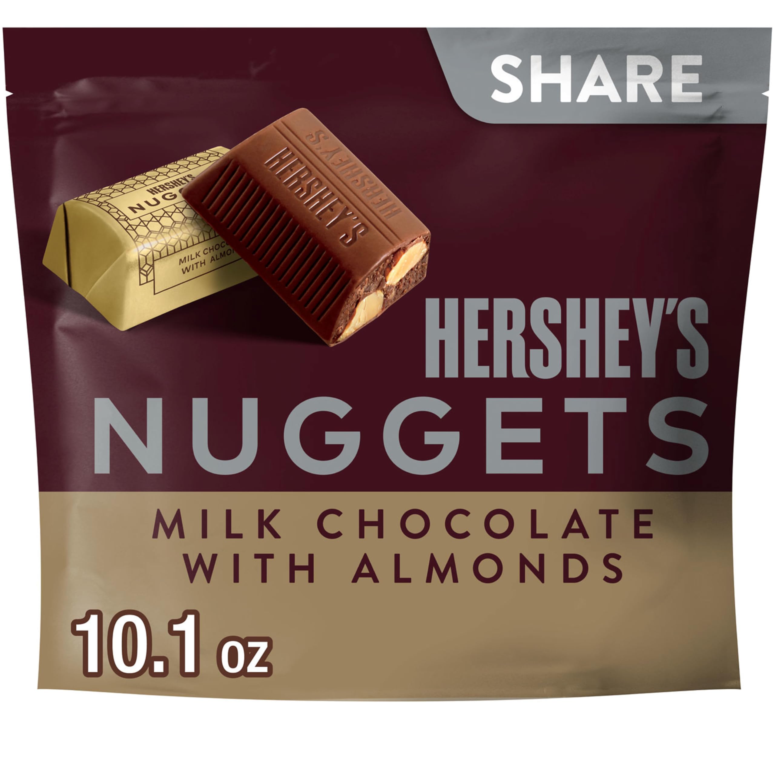 HERSHEY'S NUGGETS Milk Chocolate with Almonds Gold Foil, Easter, Candy Bars Share Pack, 10.1 oz