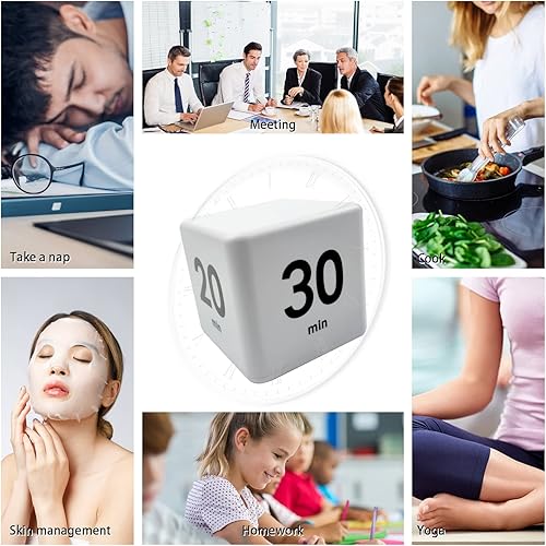Miniatura 7 de Feilifan Cube Timer, Productivity Cube Flip Timer for Kitchen Studying Workout Classroom Kids ADHD 15-20-30-60 Minute Preset, White