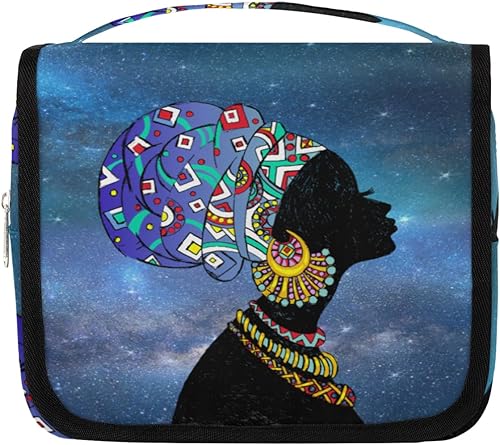 Neceser colgante para mujer, mujer afroamericana, bolsa de cosméticos de maquillaje portátil, organizador de viaje para accesorios, bolsa de lavado