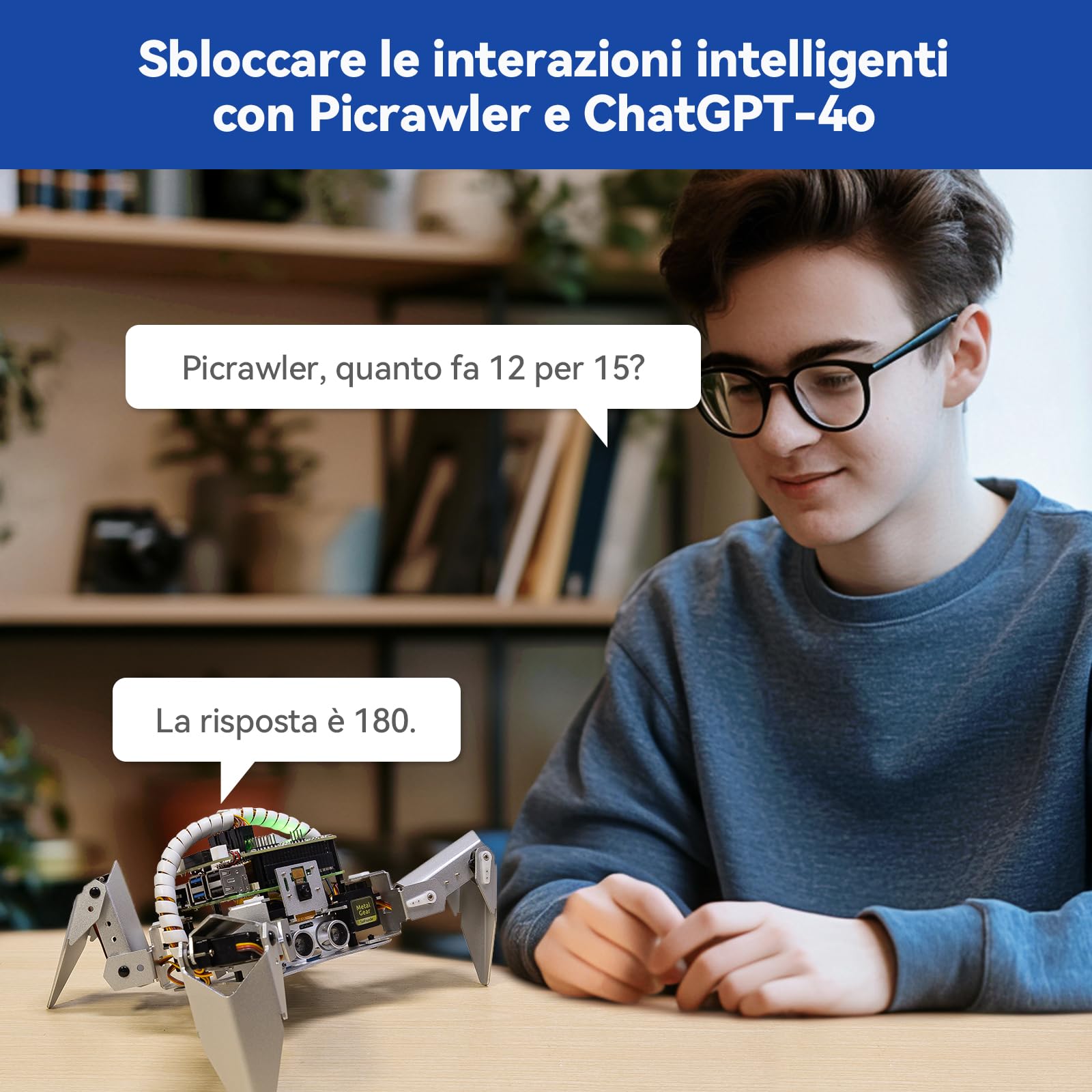 SUNFOUNDER PiCrawler AI Robot kit per Raspberry Pi, Robot HAT, Camera Module, Multi-Function DIY Bionic Robots per bambini e adulti, batterie incluse (Raspberry Pi NON incluso)