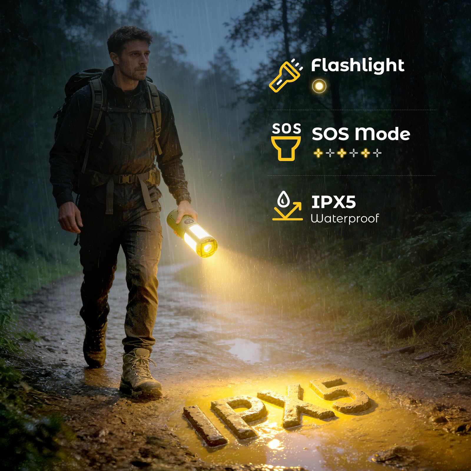 Lanterna da Campeggio Ricaricabile 8000mAh, Lampada LED da Campeggio Telescopica con Treppiede, Luce da Tenda Pieghevole IPX5, 4 Modalità Luce 11 Livelli Dimmer SOS Power Bank