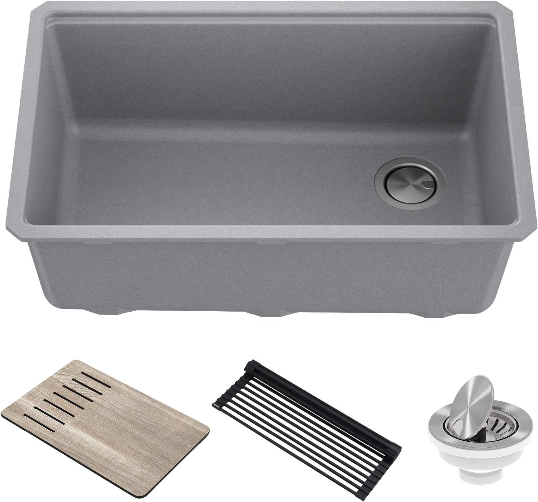 Kitchen Sink Bellucci 29” Undermount Workstation Granite, Metallic Gray, Accessories, KGUW2-30MGR