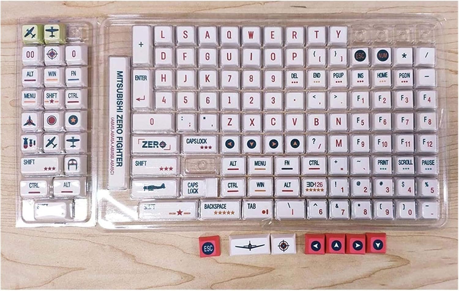 キーキャップ 1セット戦闘機デザインホワイトレッドキーボード用キーボードXDAプロファイルファイルフラットPBTキ​​ーキャップ キ