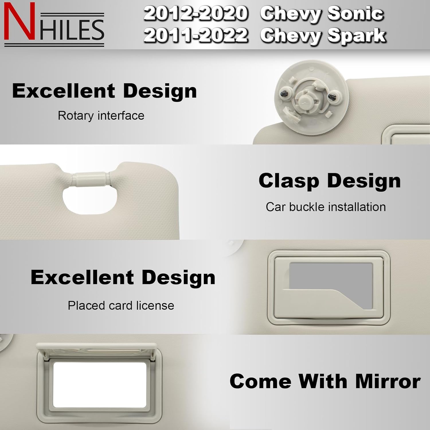 NHILES Driver Left Side Sun Visor Replacement Compatible with Chevy Sonic 2012-2020 Spark 2011-2022 Colour Gray