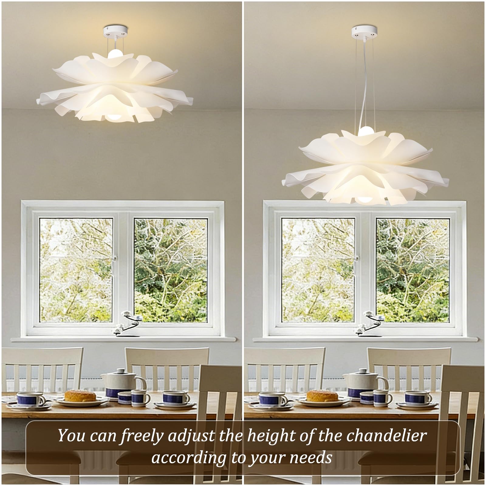 Lampada sospensione moderna in acrilico bianco Lampada a sospensione a fiori creativi Lampadario per camera da letto nordico Illuminazione a sospensione regolabile in altezza Lampada decorativ