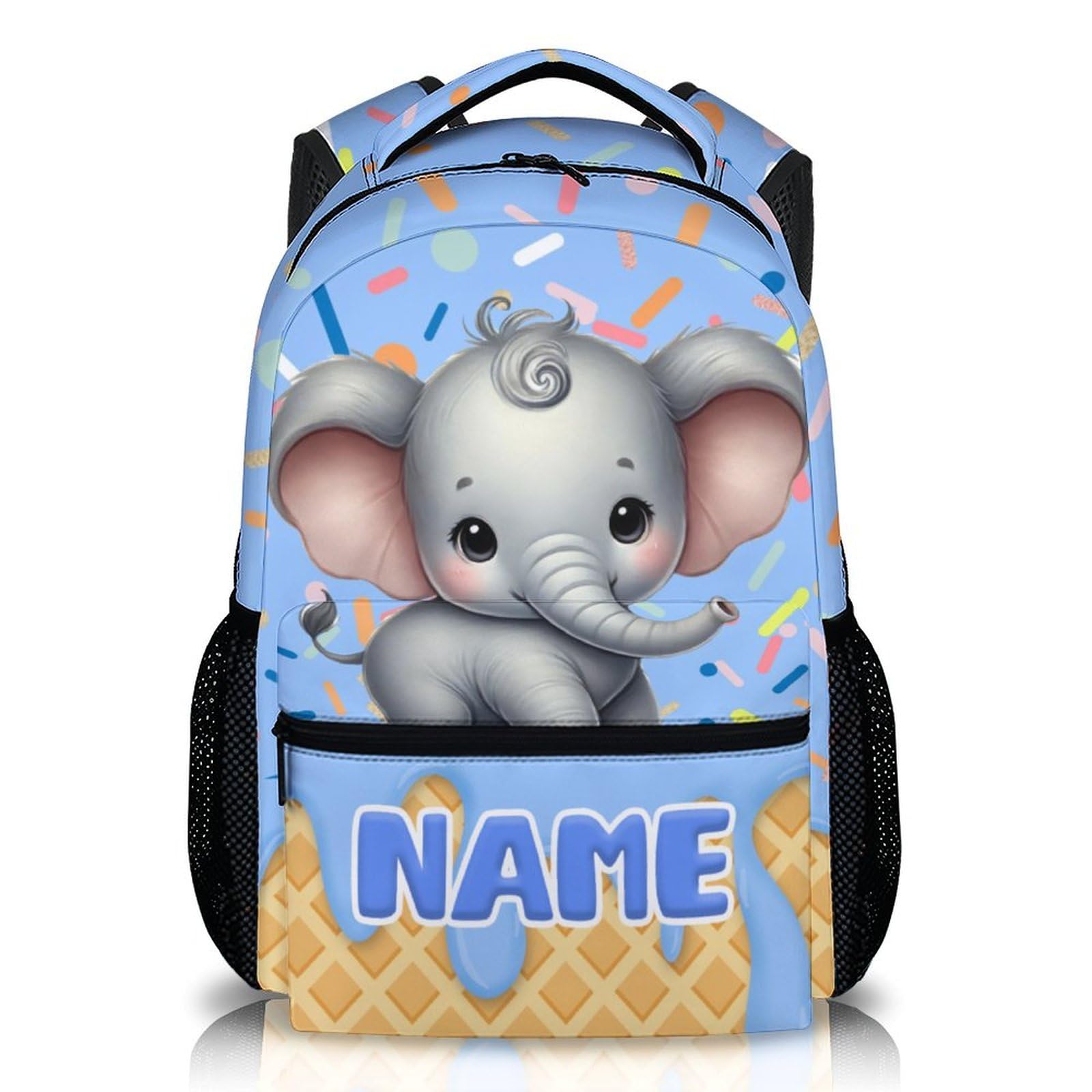 Wedinosaurnes Personalized Elephant Backpack for Kids, Toddler Backpack for Boys Girls, 17 Inch Bookbags for School Travel Hiking Preschool Elementary