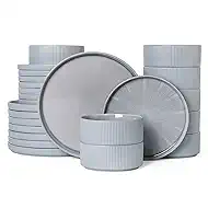Dinnerware Sets, Ceramic Plates and Bowls Set 24 Piece Dinnerware for 8 Chip Resistant Stoneware with Advanced Inkjet Printing Technology, Dishwasher and Microwave Safe-Smoky Blue