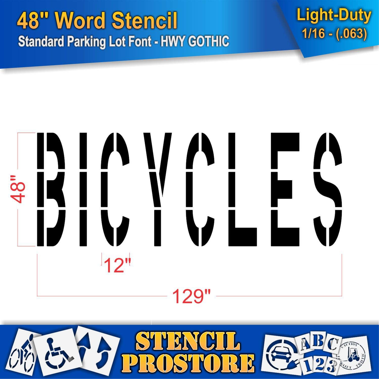 Pavement Marking Stencils - 48 inch Bicycles Stencil - 48" x 131" x 1/16'' (63 mil) - Light-Duty