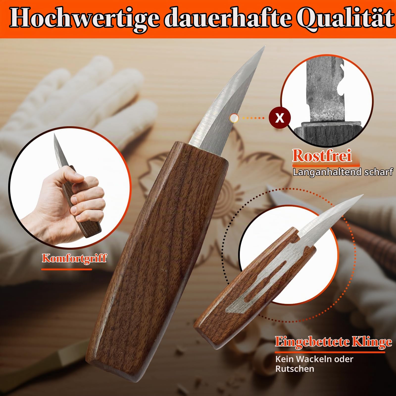 SNAIL GARDEN 23-teiliges Schnitzset für Anfänger mit Messern, Schleifzubehör, 3 Löffelrohlingen & Aufbewahrungstasche – Holz Schnitzwerkzeug Set für Erwachsene