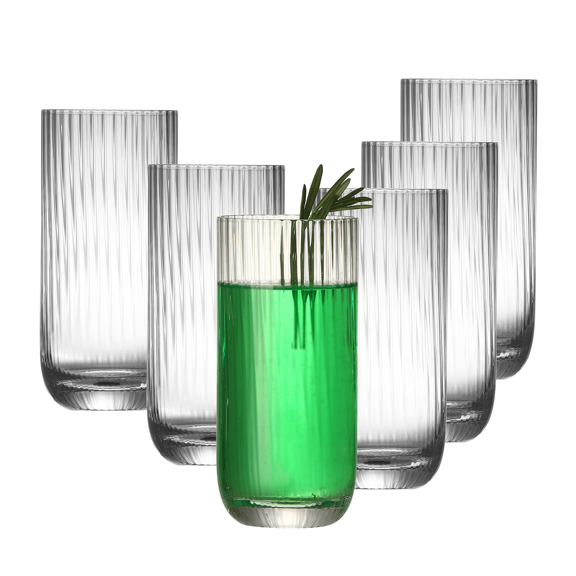 Collins Glasses Set of 6 Highball Glass Set 15 3 oz Clear Ribbed Design for Water Cocktails Mojito