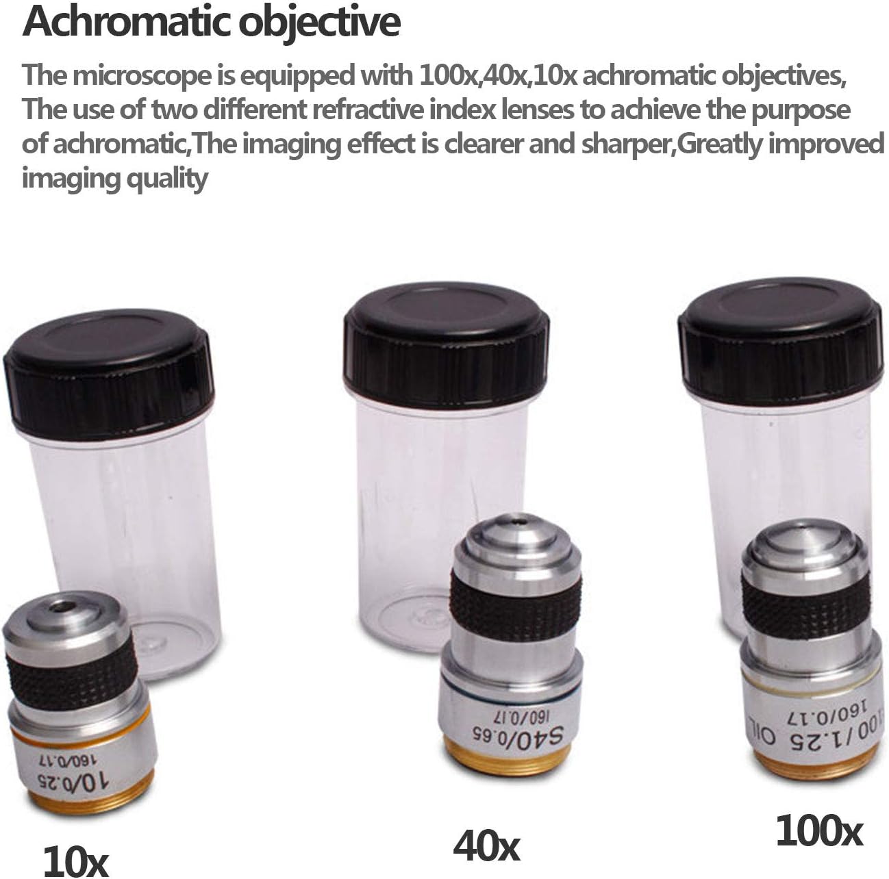 Microscope Monocular Biological Microscope Eyepiece Microscope (3) Objective Microscope (3) 50X-1600X Suitable for Interest Cultivation Teaching Demonstration Beauty Test