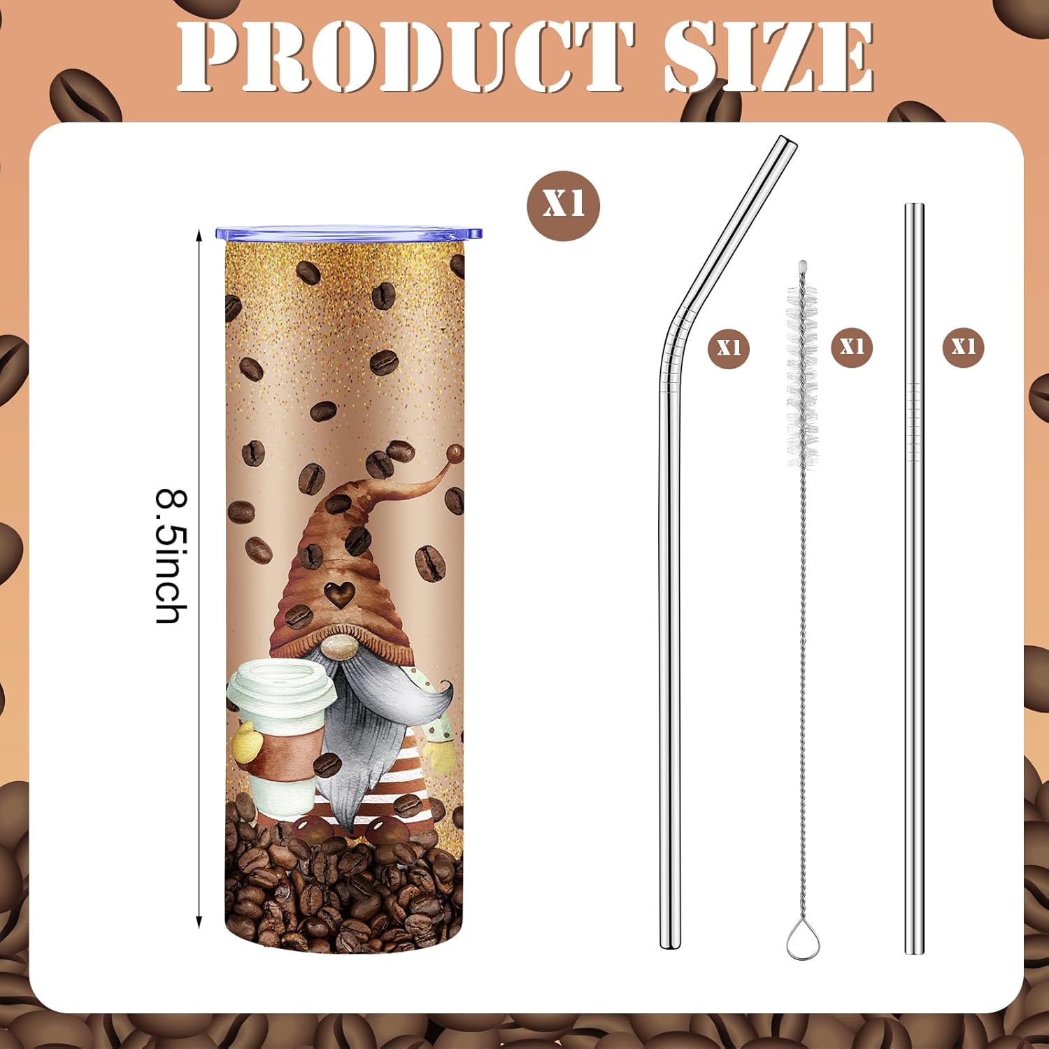 Havawish Gnome Coffee Tumbler 20oz Gnome Gifts for Women Glitter Cup Brown Tumbler with Lid and Straw Coffee Lovers Gift Insulated Travel Mugs for Christmas Birthday Holiday Gifts - Image 3