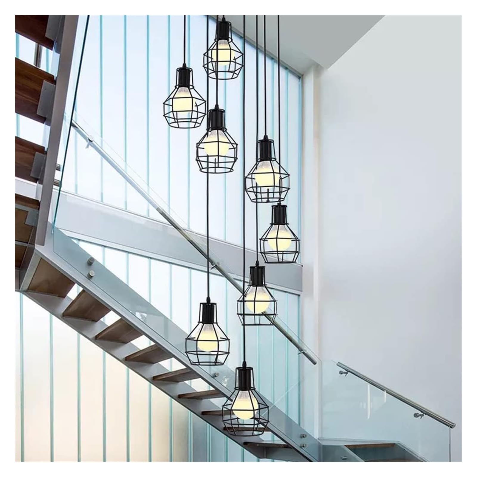 Żyrandole w stylu vintage industrialnym, lampa wisząca z kopułą, wysoki sufit, abażur w kształcie klatki dla ptaków, lampa sufitowa, długi żyrandol wiszący do przedpokoju, klatki s