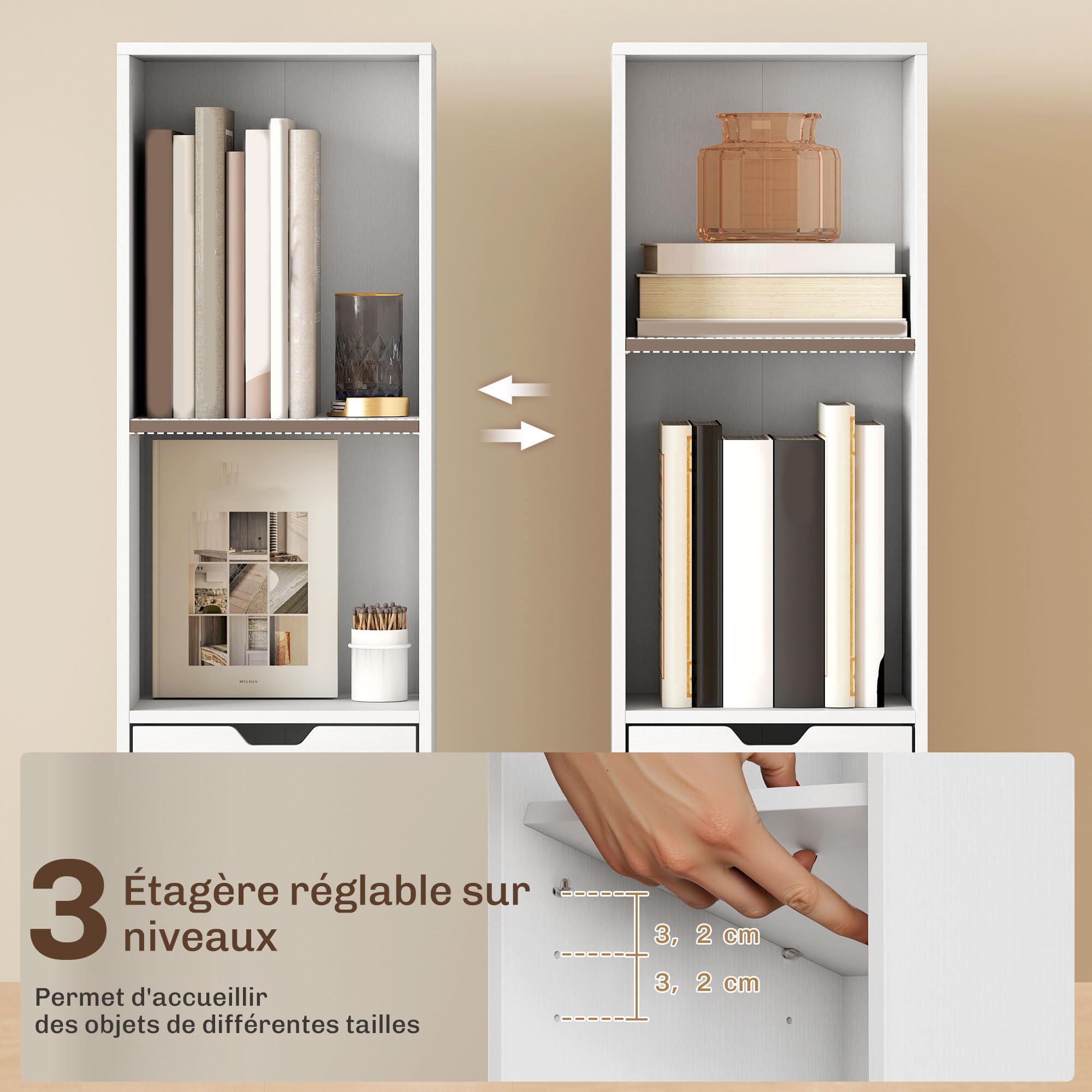 HOMCOM Bibliothèque, Étagère à Livres 30 x 24 x 158 cm, Blanc