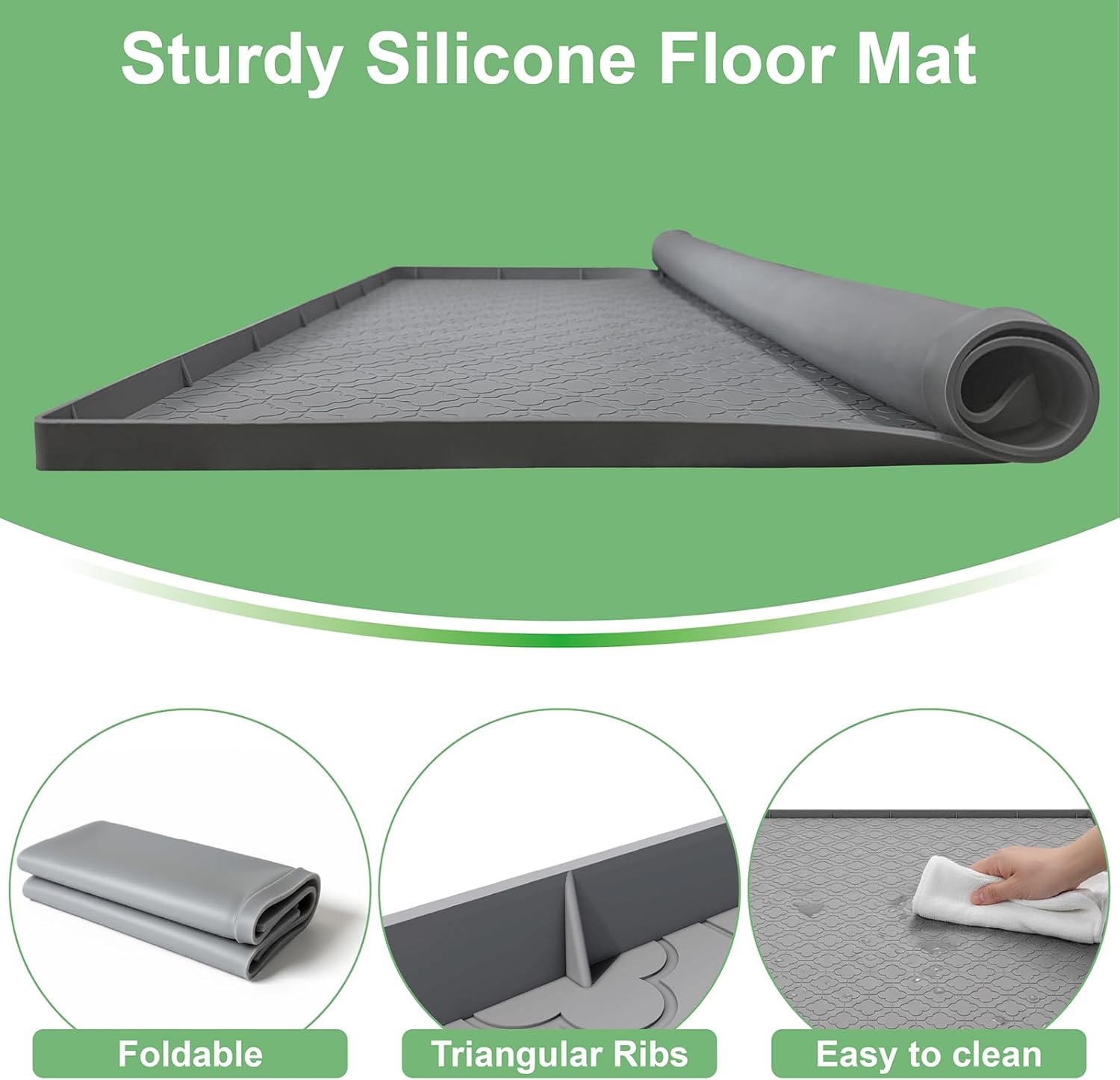 Silicone Washing Machine Drain Pan 33 x 31 in, Leakproof Washer Pan, Anti-Vibration Non-Slip Washer Tray for Floor Protection, Laundry Room Apartment Basement, for Homeowners Renters (Grey)