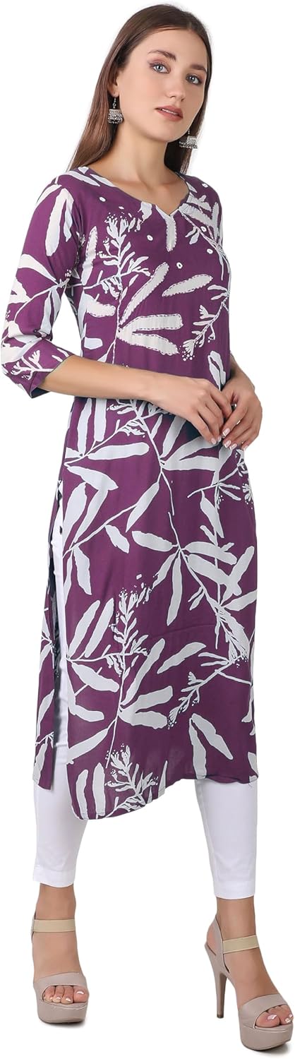 ladyline Women's Casual Rayon Printed Tunic Handwork Mirror Kantha work Kurta Kurti Top - Image 2