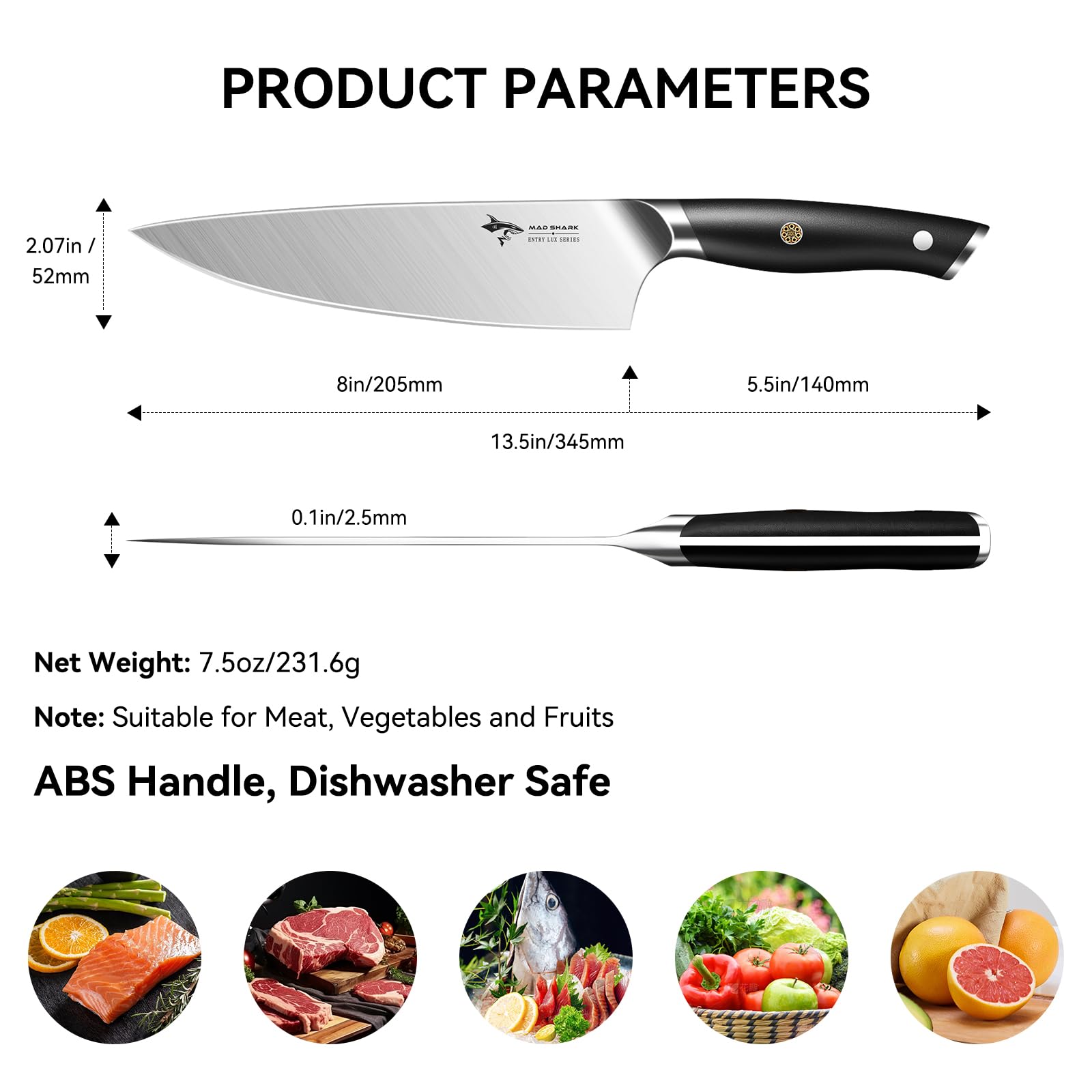 MAD SHARK 8-Inch Chef Knife, Full Tang German High-Carbon Stainless Steel — Amazon image 2