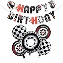 Rozi Decoration Racing Theme Birthday Party Decoration Set – 6 Pcs Car Party Supplies with Happy Birthday Banner, Tire Balloons, and Checkered Flag Foil Balloons for Kids Boys Girls gallery image