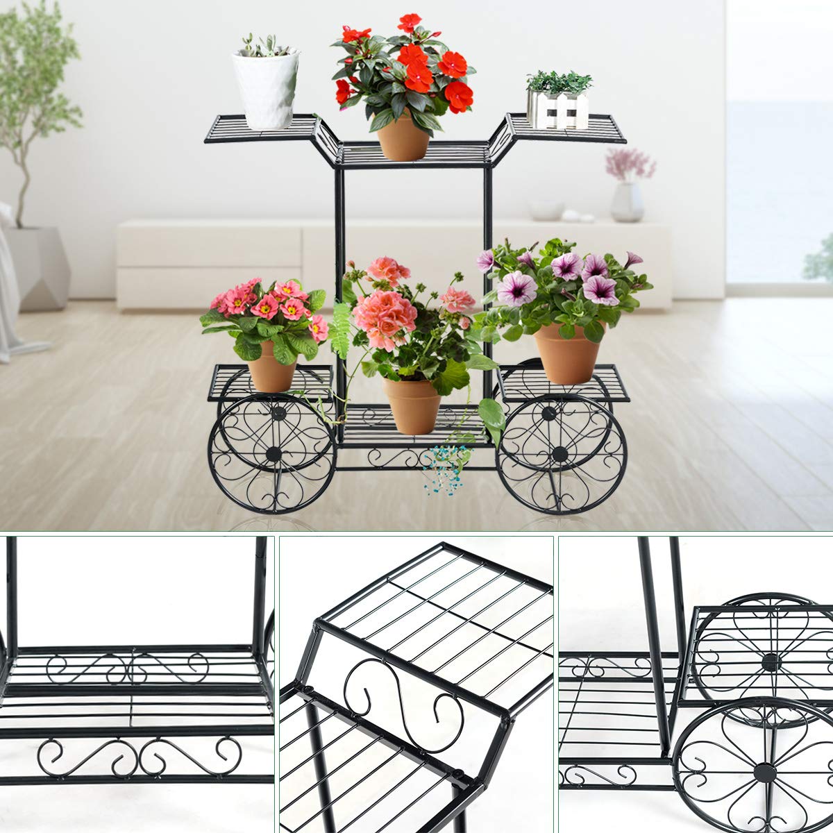 GOPLUS Estantería para Plantas de Metal de 6 Niveles Impermeable | Soporte para Macetas, Estante para Exterior e Interior Balcón Jardín Terraza, 80,5 x 75 x 25cm