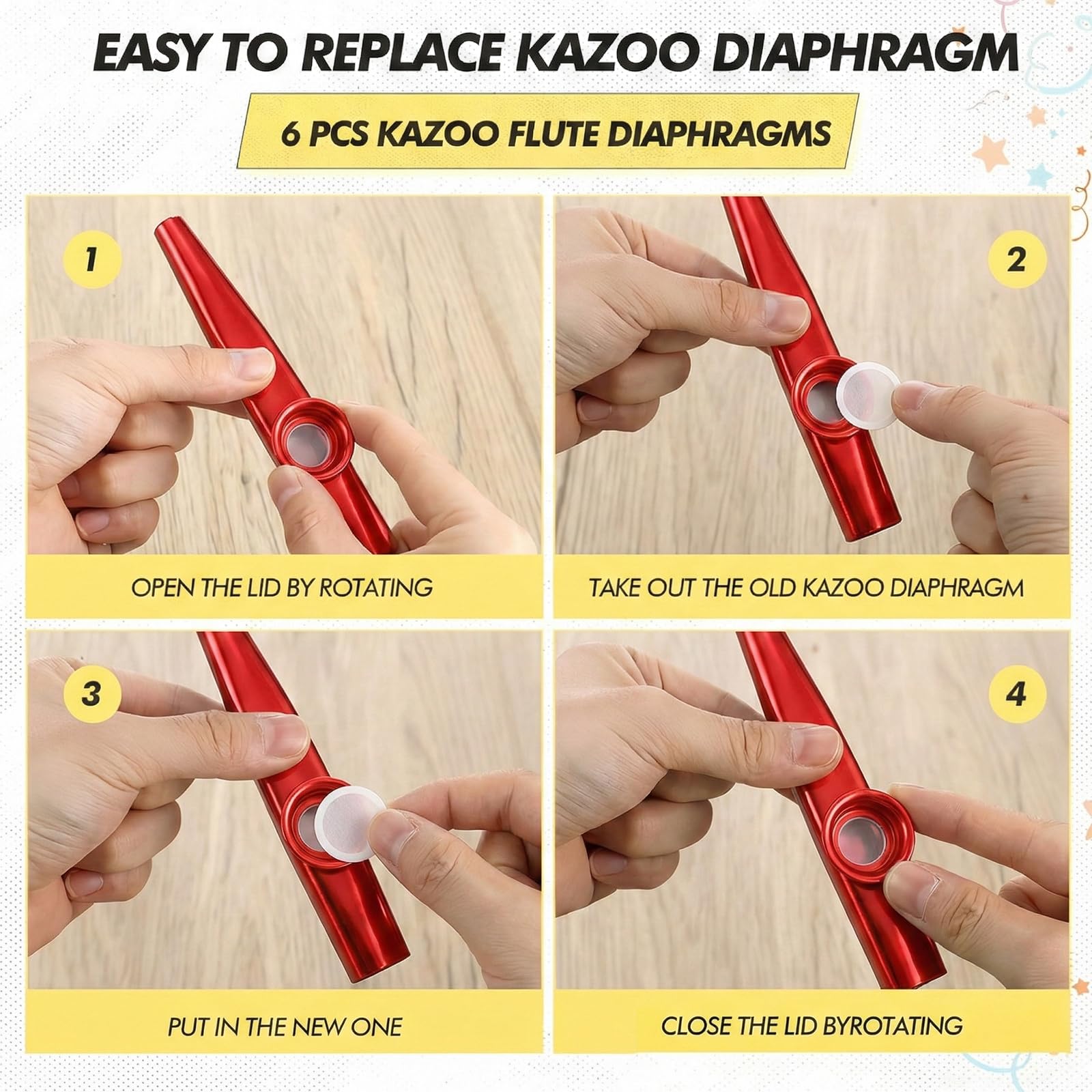 1 instrument Kazoo (czerwony), z 10 membranami Kazoo, osłoną ochronną i tubą, oryginalny instrument muzyczny – budzi kreatywność i samogłoski, pasuje do ukulele, gitar, partnerów i