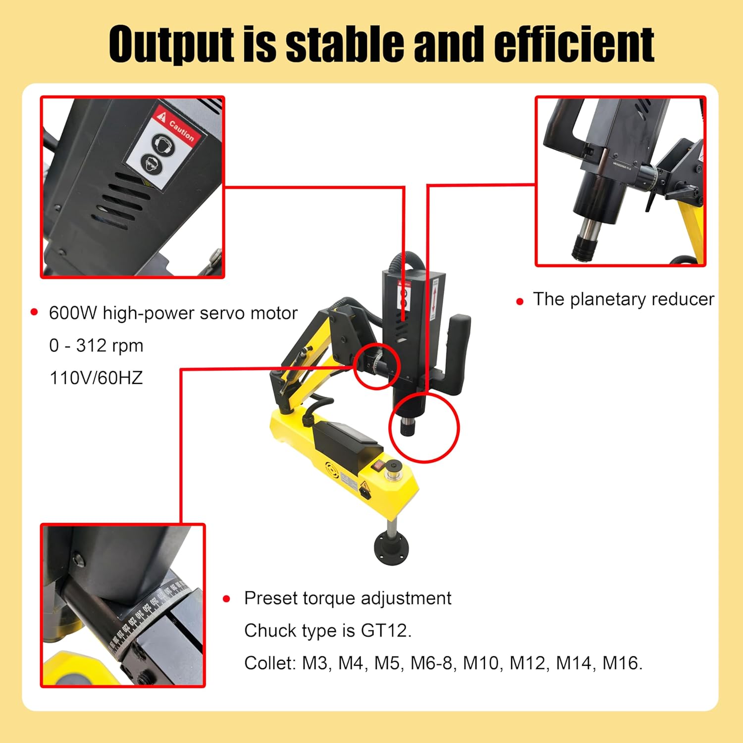 110V 600W Tapping Machine Electric Touch M3-M16 Universal Stepless Speed Change 360° Aluminum Copper A3 Steel 45 Steel, Cast Iron Pig Iron Q235 S136 Dies Steel 718H 40Cr Stainless Steel