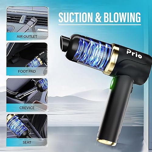 Miniatura 5 de Prio Aspiradora de mano, aspiradora recargable de alta succión de 12,000 Pa, 4 en 1 con luz LED y accesorios, portátil para automóvil, hogar, oficina