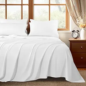 Shilucheng 100% Egyptian Cotton Queen Size Sheets Set - 1000 Thread Count,Luxury Cotton Bed Sheets,Breathable & Cooling Bedding and Pillow Cases, 16 Inch Deep Pocket - 6 Piece (White, Queen)