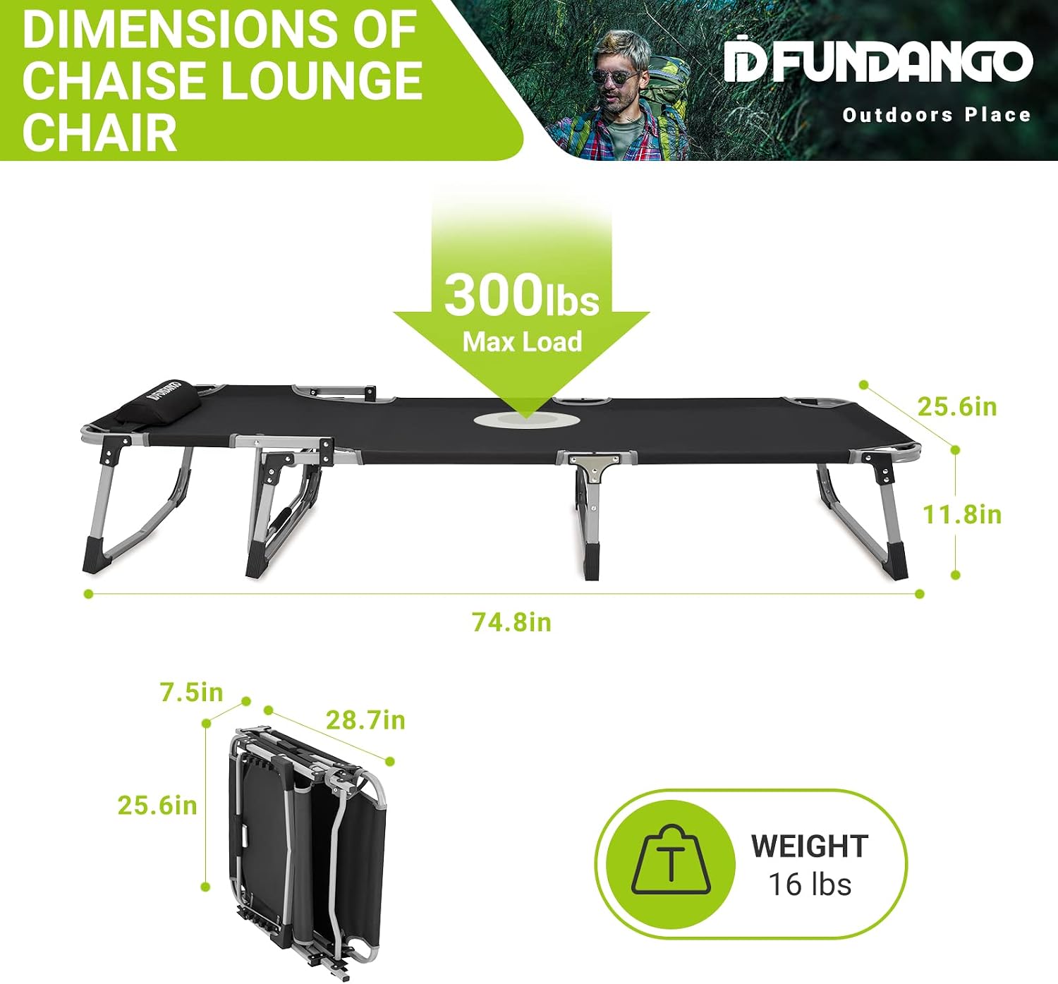 FUNDANGO 2 Pack Oversized Chaise Lounge Chair Outdoor, Extra Wide Portable Folding Lounges Chairs with Pillow for Outside Beach Camping Pool Sunbathing Patio