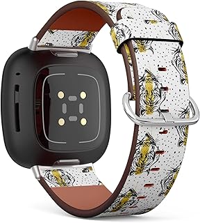 CJBROES Replacement Leather Watch Band, Compatible with Fitbit Versa 3 and Fitbit Sense of Wristband Bracelet Accessory - Creative Tiger