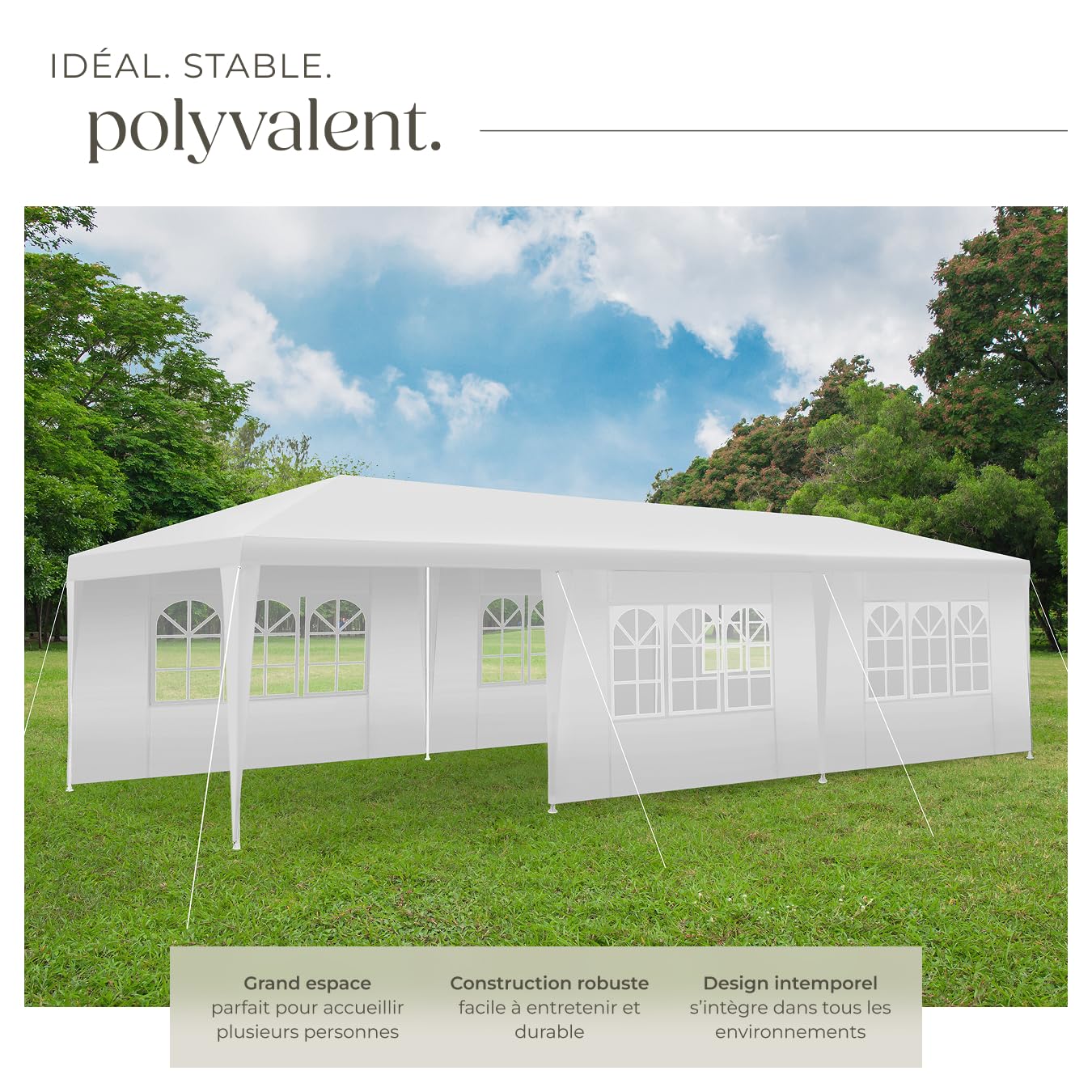 Tectake Tonnelle De Jardin 9x3m Style Chalet – Barnum Étanche Résistant UV Avec Parois Enroulables, Cadre Acier Époxy Robuste