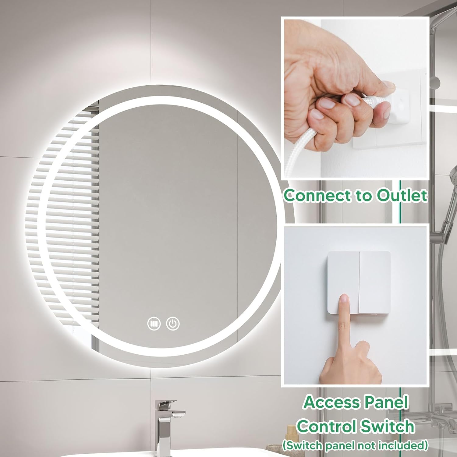27.5 Inch Led Bathroom Mirror with Lights, Backlit + Front Lit, Round Lighted Vanity Mirror for Wall, Bathroom Led Mirror with Anti-Fog, Wall Mounted, Shatter-Proof (Round)