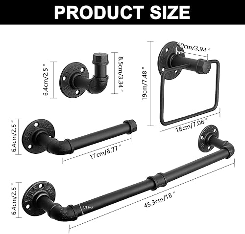 Miniatura 2 de Juego de toallas de hierro industrial, accesorios de baño, accesorios de pared, 5 piezas, incluye toallero, soporte para papel higiénico y 3 ganchos