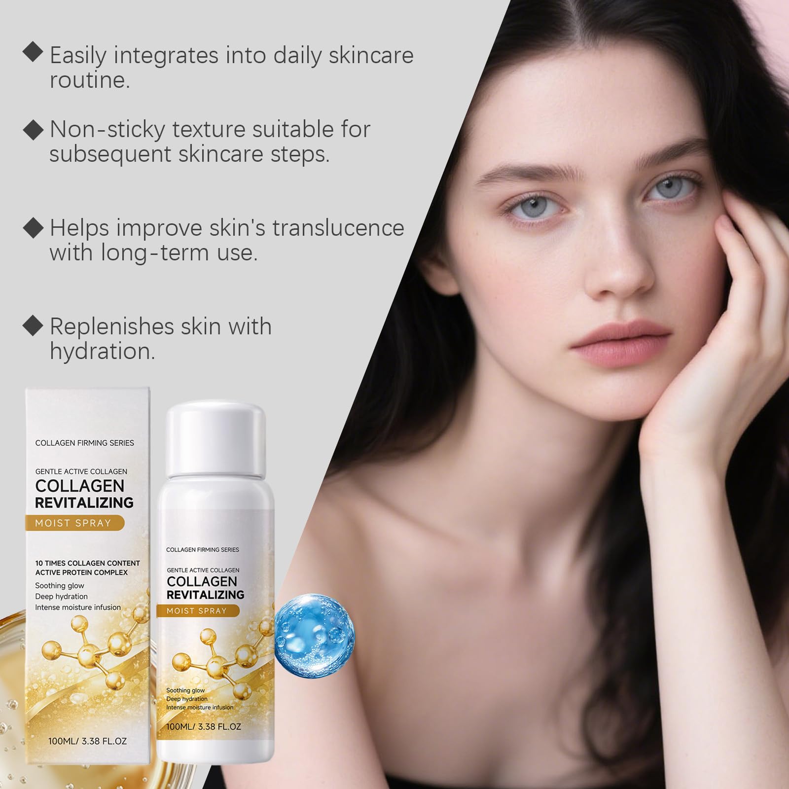 Spray rassodante al collagene, siero rassodante per viso e corpo, idrata e lenisce la pelle, idratante idratante nebbia idratante, assorbimento rapido, non unge (6 pezzi)