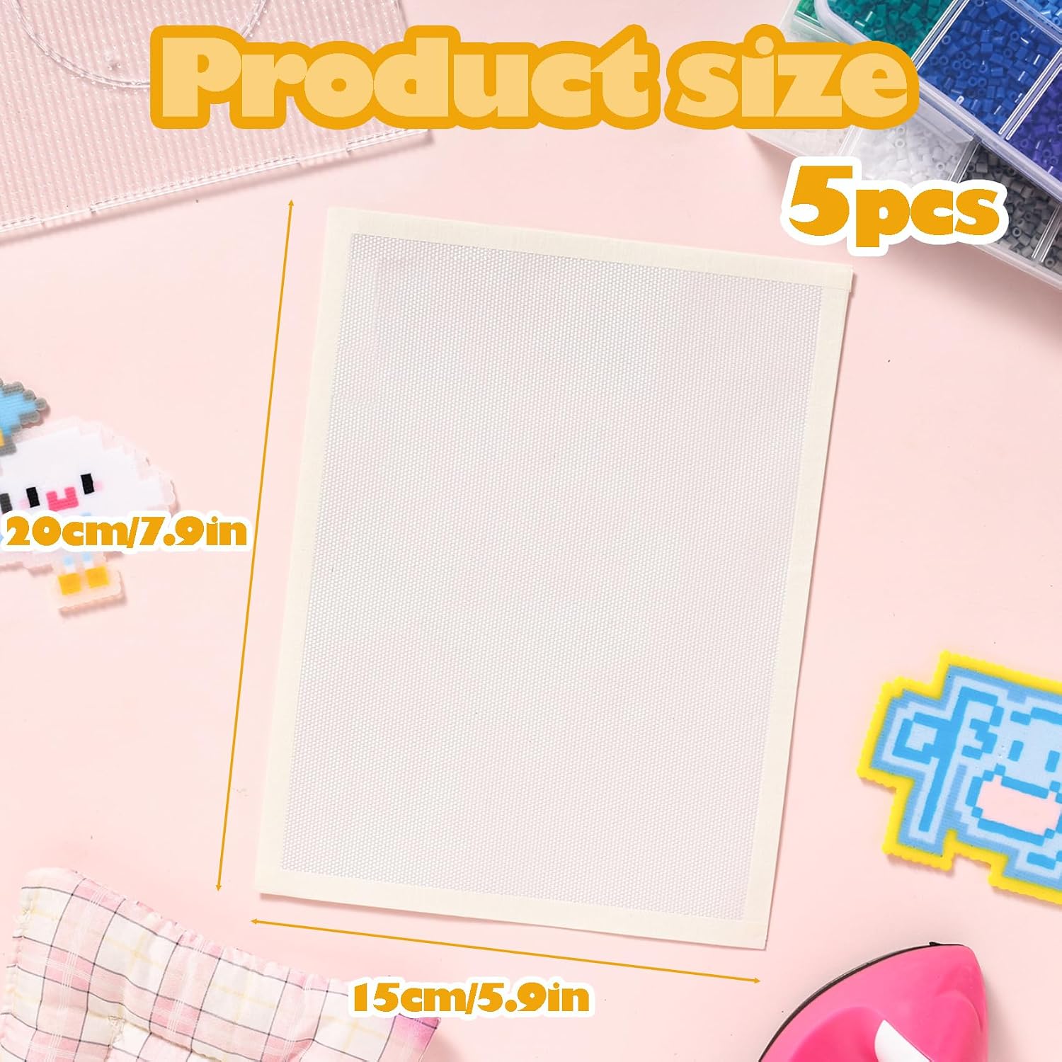 Thick Texture Fuse Bead Iron Paper, 5.91x7.87 Inch High-Temp Resistant Ironing Paper for Perler Hama Artkal Beads, Non Porous Reusable Sheets for Fuse Bead Crafts (5 Pack)