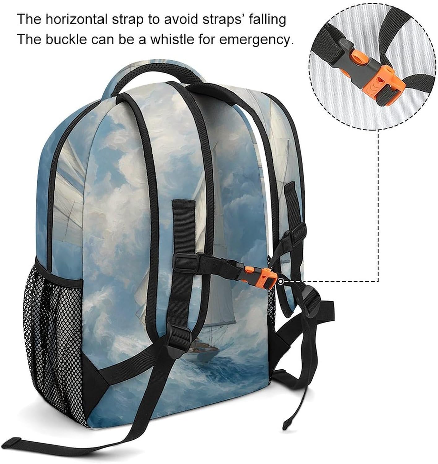 Sailboat Sailing on Rough Waves Unisex Backpack Casual Daypacks Lightweight Shoulders Bag for Camping Hiking Travel