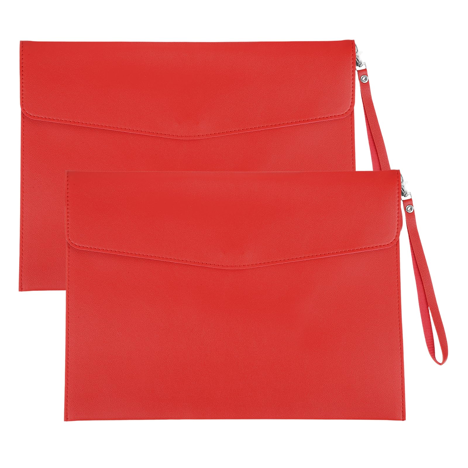 PATIKIL 2Pcs PU Leather A4 File Folder, Document Holder Envelope Waterproof Napa Texture Filing Organizer Portfolio Folder Case with Magnetic Snap and Handle for Home Office, Red