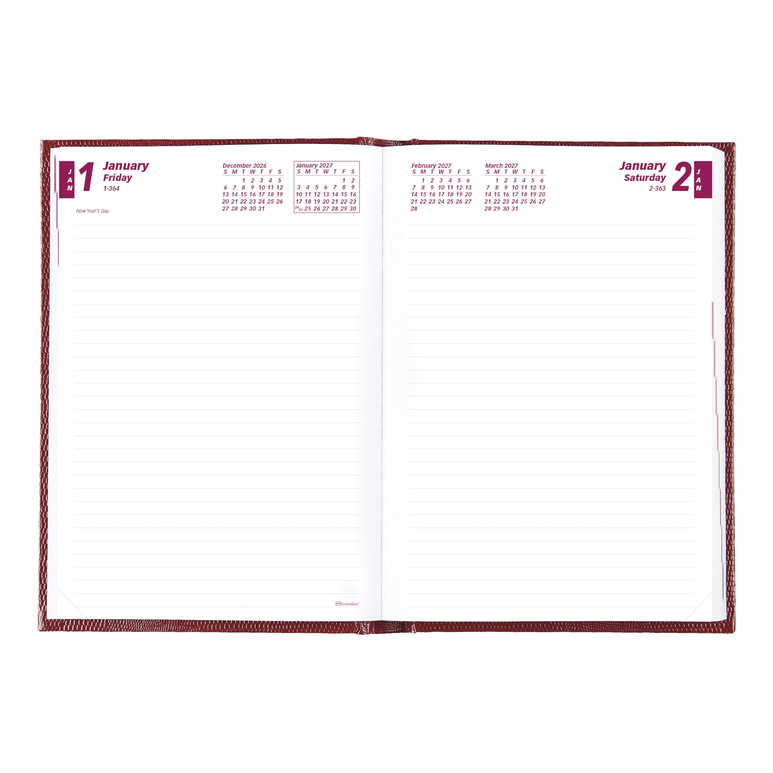 Brownline® - Agenda giornaliera/mensile tradizionale 2027, 12 mesi, da gennaio a dicembre, rilegatura perfetta, 21 x 14,6 cm, rosso brillante (CB389.RED)