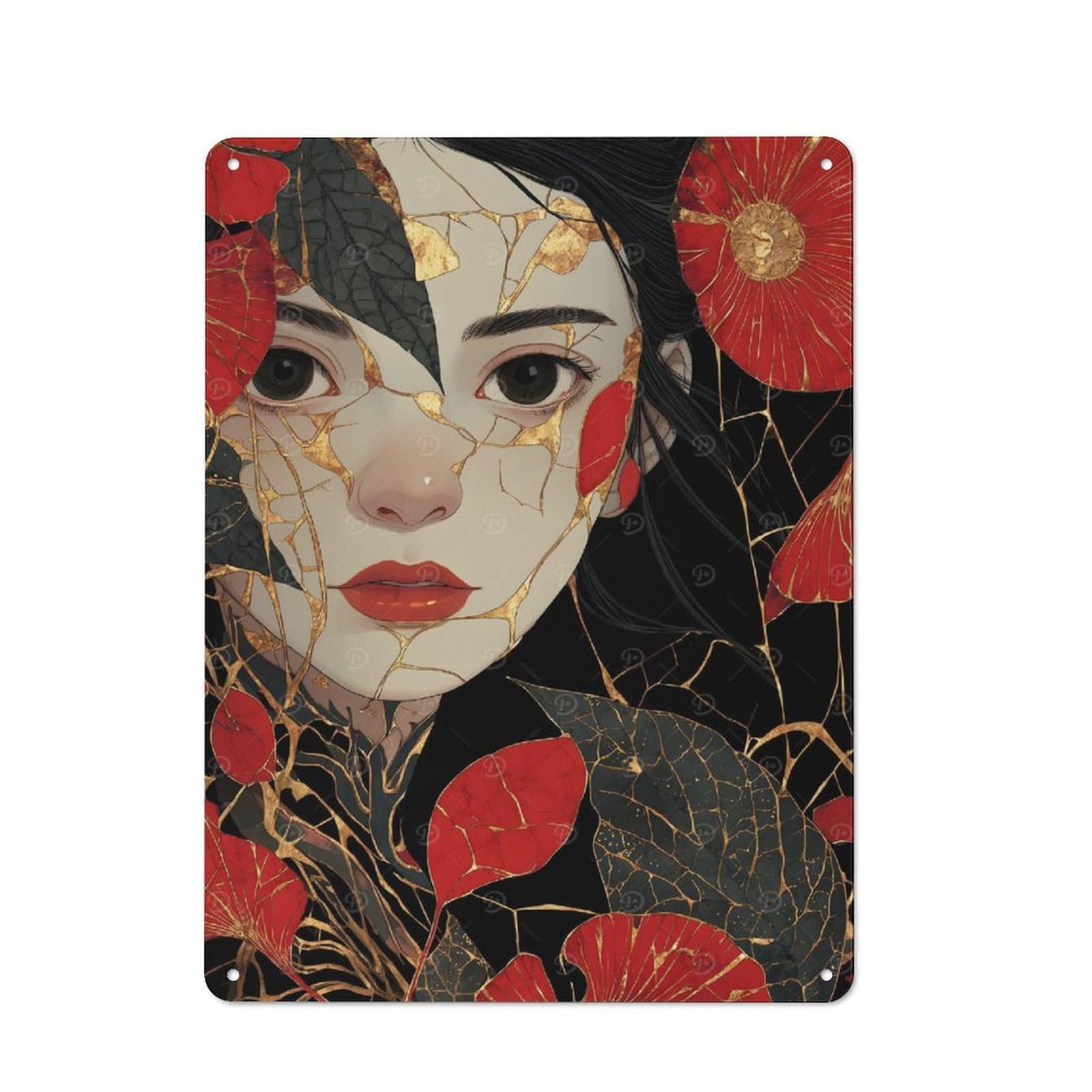 Junmoney Style-4 Retro Metal Wall Sign 40X30cm Featuring Kintsugi-Style Face For Garage Wall, For Garage, Workshop And Man Cave Decoration
