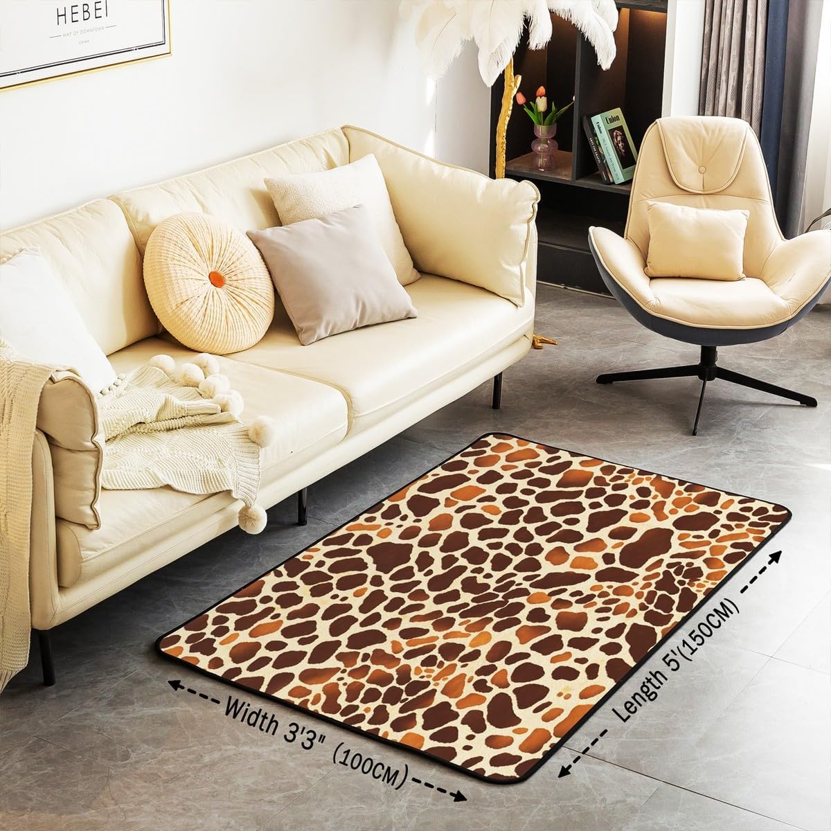 Feelyou Giraffe Print Area Rug 5x7 Kids Giraffe Fur Texture Pattern Living Room Rugs for Boys Girls Farmhouse Zoo Decorative Carpet Indoor Floor Mat （No Real Fur）