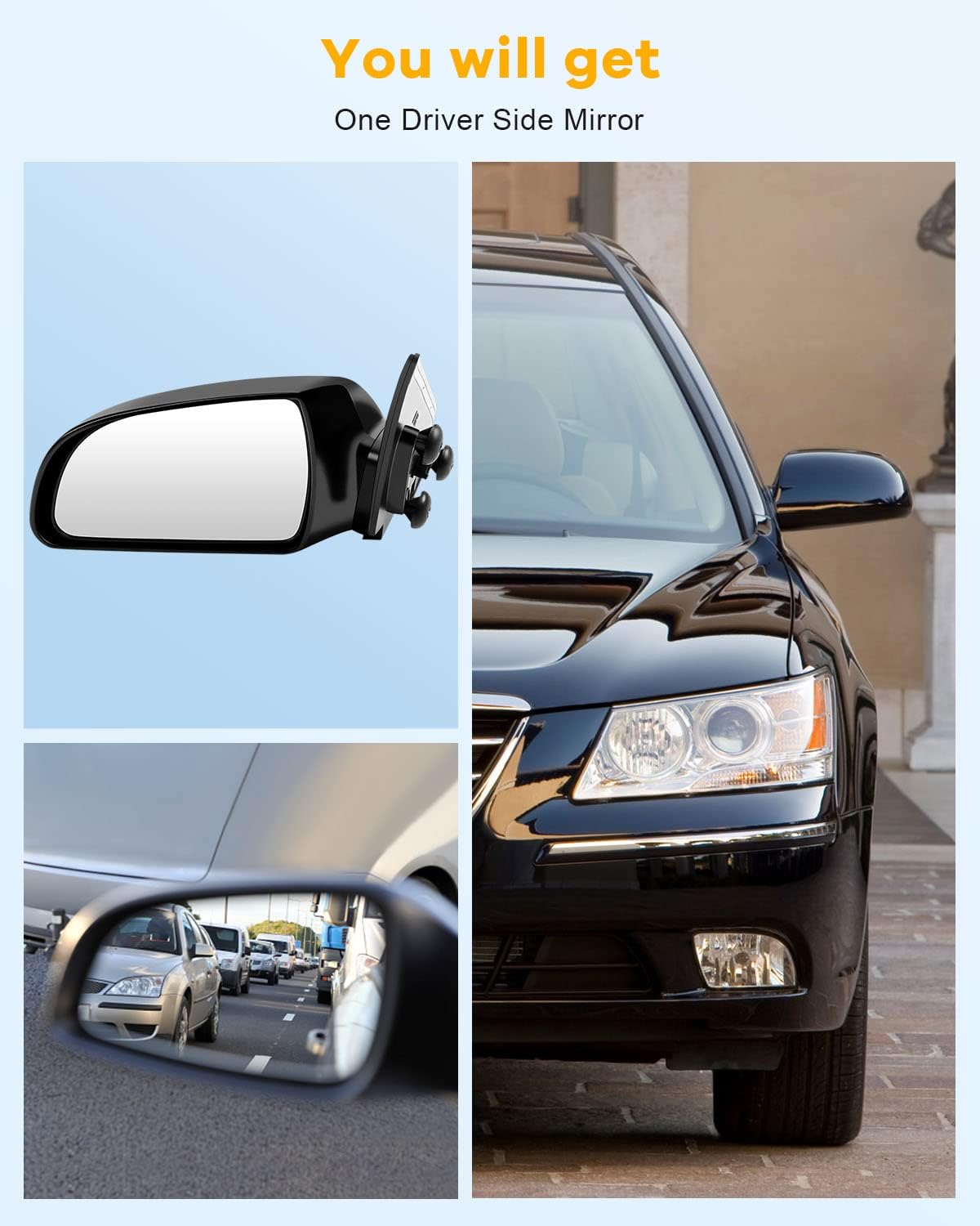 Driver Side View Mirror Fit 2006-2010 For Hyundai Sonata Door Mirror Power Operated Black HY1320149