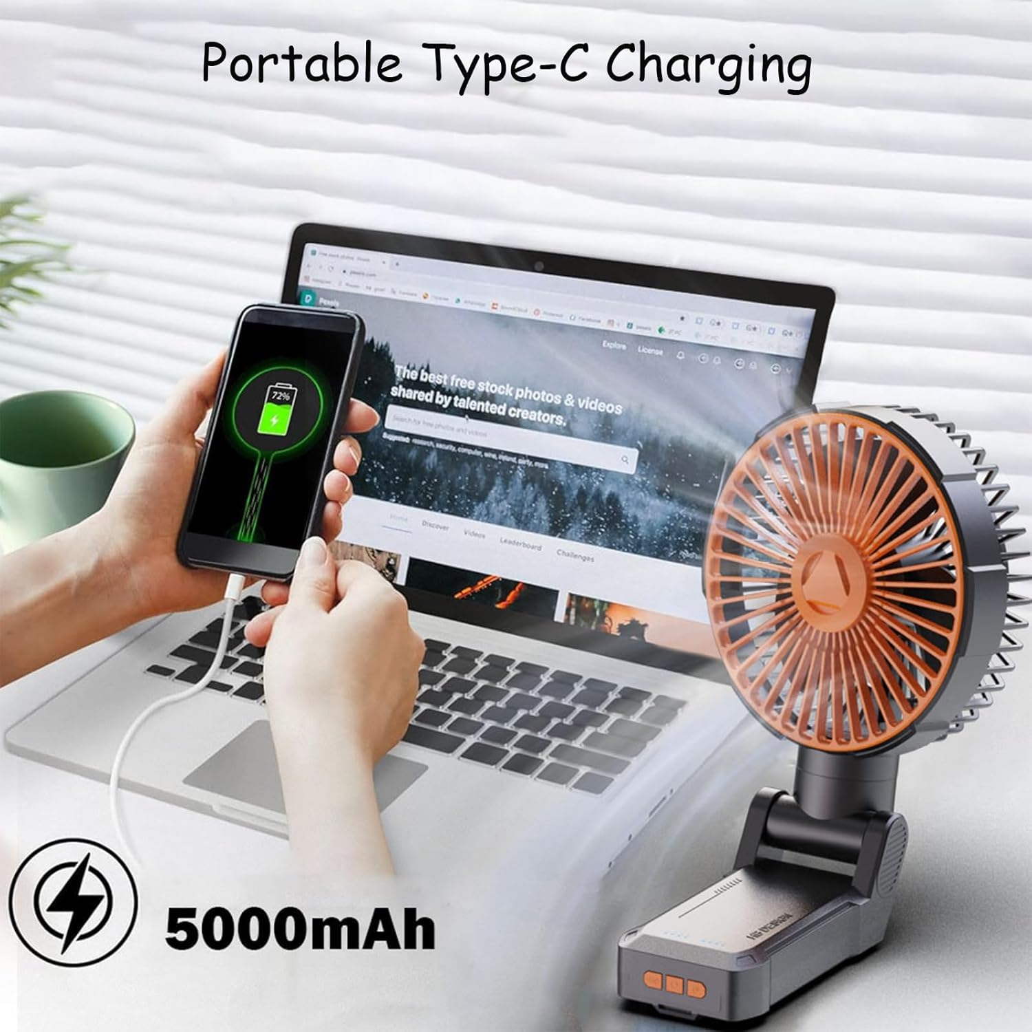 SAYTAY Golf Cart Fan, 75° Adjustable Magnetic Clip Portable USB-Charged Foldable Handheld Fan for Outdoor Camping, 4 Speeds & Lights,RC Model Motor - equipped 4 - in - 1 Fan with Stand (Black)