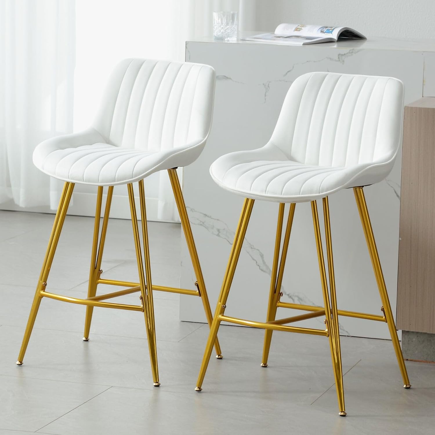 Wahson Breakfast Bar Stools Set of 2 Velvet Kitchen Counter Stools with