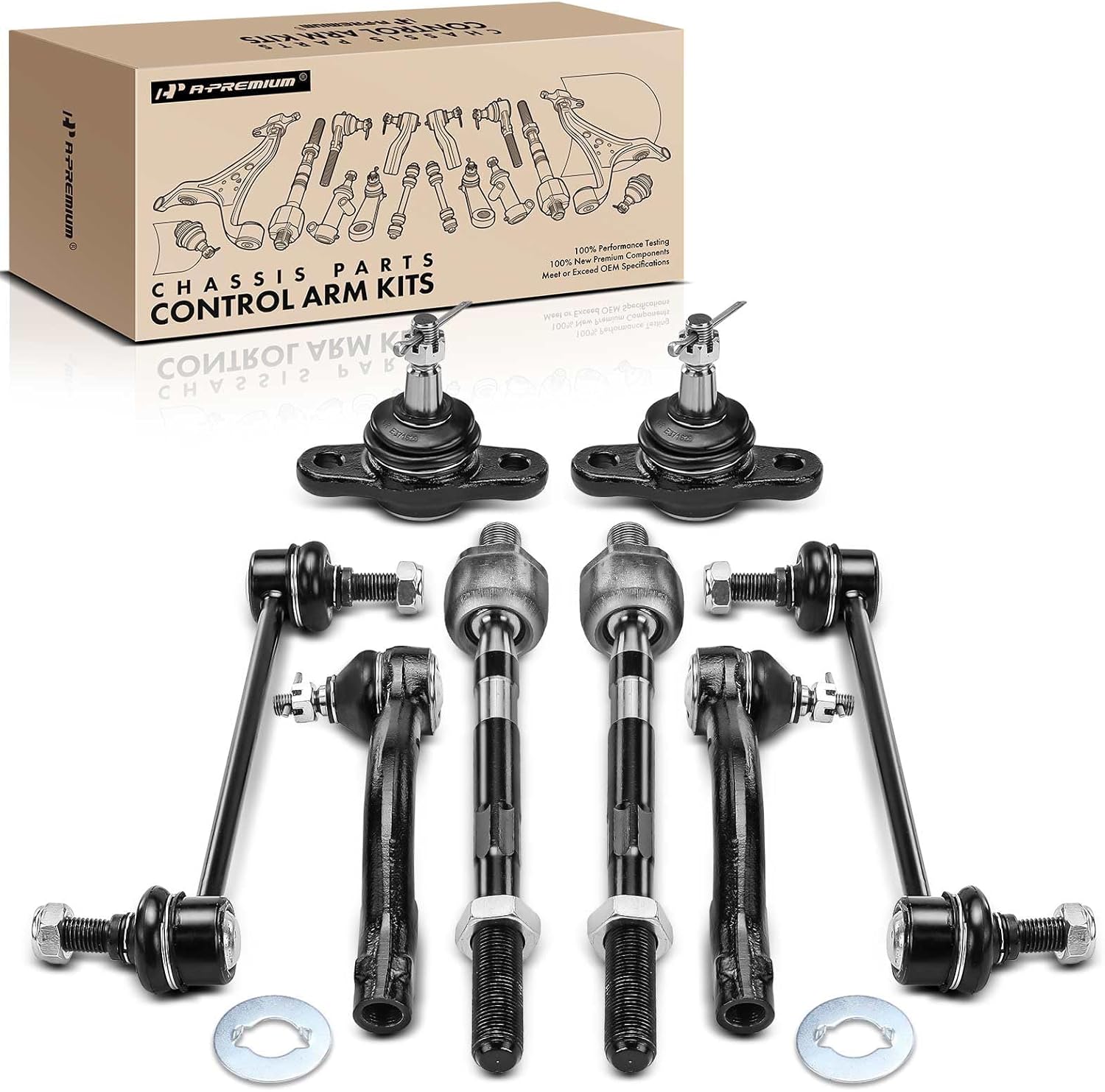 A-Premium Set of 8, Front Sway Bar Link, Lower Ball Joint, Inner & Outer Tie Rod End, Compatible with Kia Sportage 2005-2010, Hyundai Tucson 2005-2009